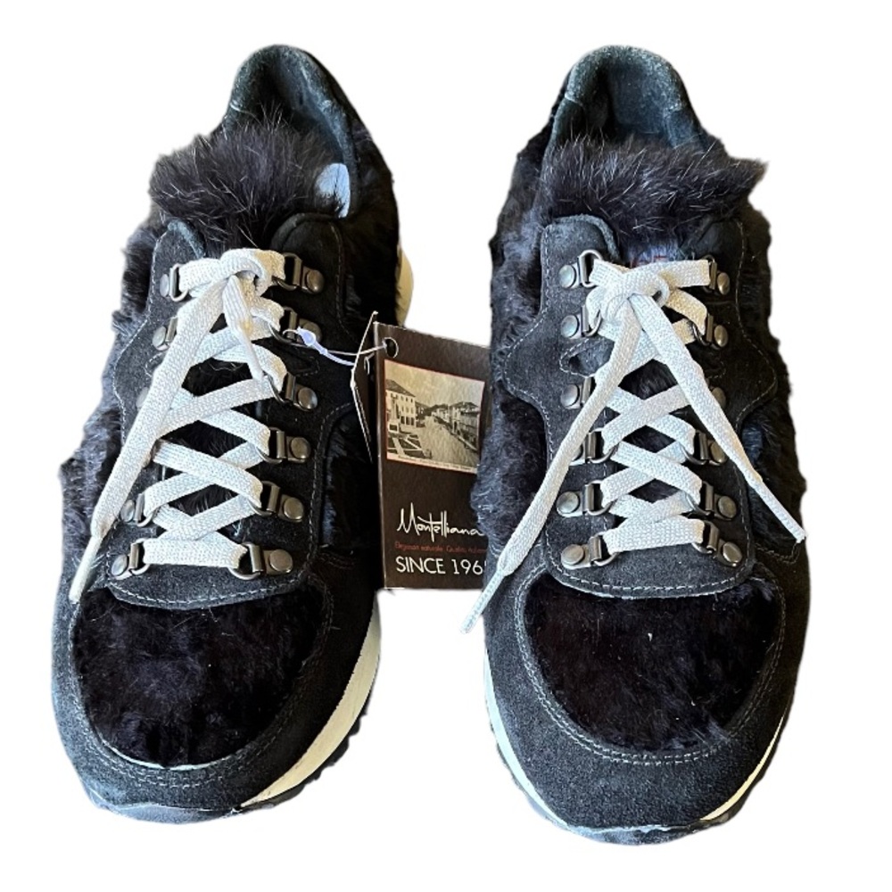 Montelliana 1965 Suede Shearling Lined Black Sneaker Women’s Size 12